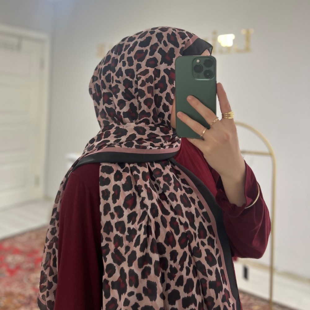 Leopar Desen Bordo Bambu Jakar Şal